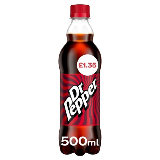 Dr Pepper 500ml GB Bottle Price Mark £1.35