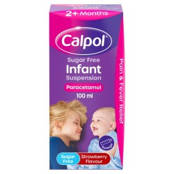 Calpol Sugar Free Infant Suspension, Paracetamol Medication, 2+ Months, Strawberry Flavour, 100ml