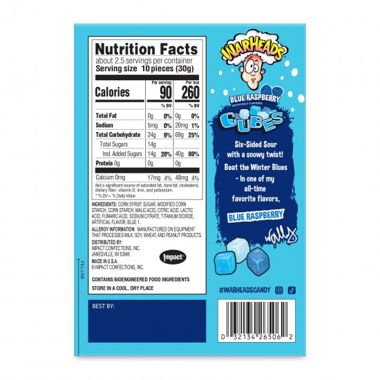 WarHeads Blue Raspberry Cubes Theater Box 3oz(85g)