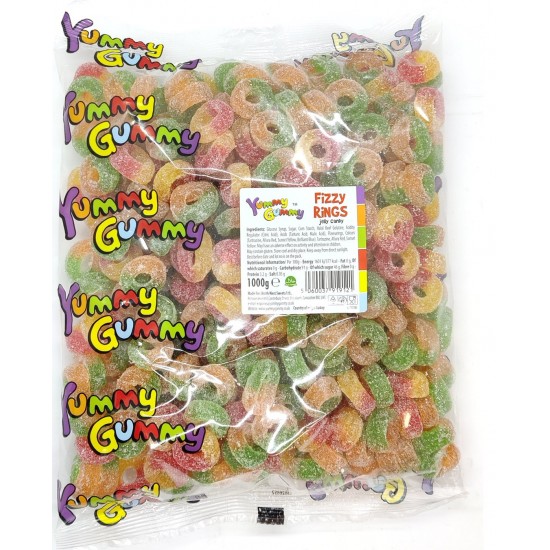 Yummy Gummy Fizzy Mix Rings 1Kg Bag