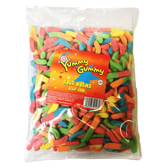 Yummy Gummy Sour Worms 1Kg Bag