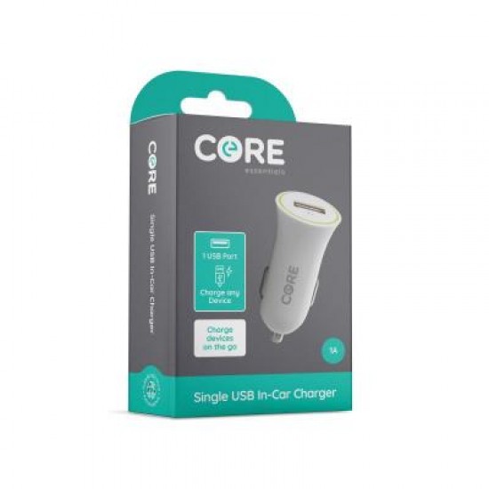 Core Single USB Car Charger White