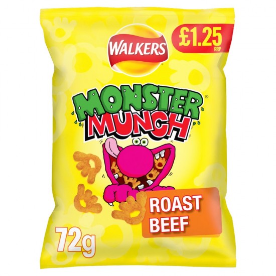 Walkers Monster Munch Roast Beef Snacks £1.25 RRP PMP 72g