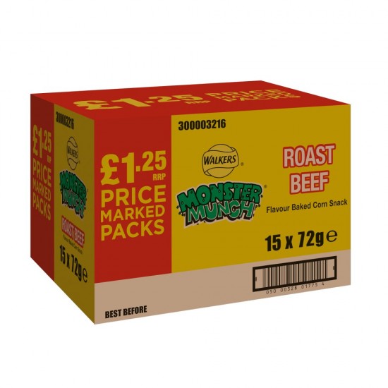 Walkers Monster Munch Roast Beef Snacks £1.25 RRP PMP 72g