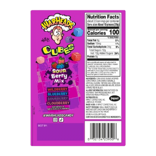 Warheads Sour Berry mix cubes  theatre box 12x99g